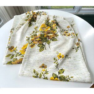 Vintage 60s pleated curtains, yellow green bold floral, Fiberglass panels